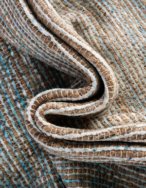 Ivory and Blue 7' 10 x 7' 10 Chenille Jute Square Area Rug Vintage Distressed Boho All Natural Eco-Friendly Sustainable Carpet for Living Dining Office Dorm Rooms for Sale at Rug Engine