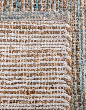 Ivory and Blue 7' 10 x 7' 10 Chenille Jute Square Area Rug Vintage Distressed Boho All Natural Eco-Friendly Sustainable Carpet for Living Dining Office Dorm Rooms for Sale at Rug Engine