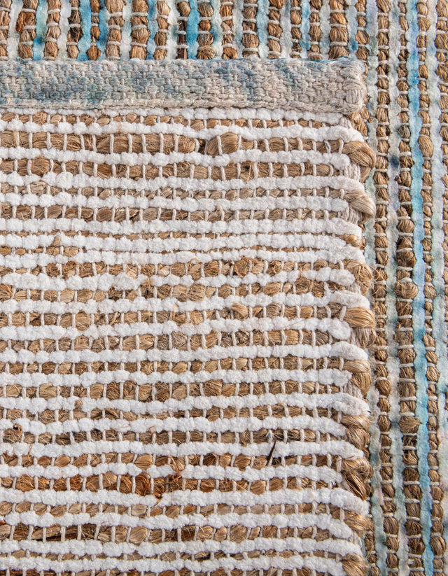 Ivory and Blue 7' 10 x 7' 10 Chenille Jute Square Area Rug Vintage Distressed Boho All Natural Eco-Friendly Sustainable Carpet for Living Dining Office Dorm Rooms for Sale at Rug Engine