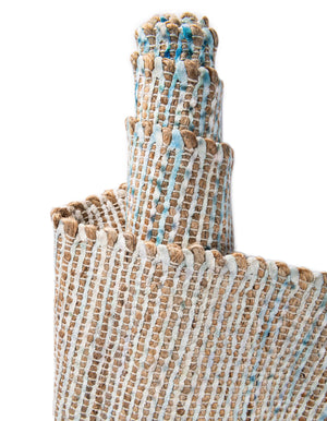Ivory and Blue 7' 10 x 7' 10 Chenille Jute Square Area Rug Vintage Distressed Boho All Natural Eco-Friendly Sustainable Carpet for Living Dining Office Dorm Rooms for Sale at Rug Engine