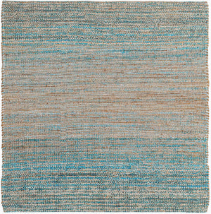 Ivory and Blue 7' 10 x 7' 10 Chenille Jute Square Area Rug Vintage Distressed Boho All Natural Eco-Friendly Sustainable Carpet for Living Dining Office Dorm Rooms for Sale at Rug Engine