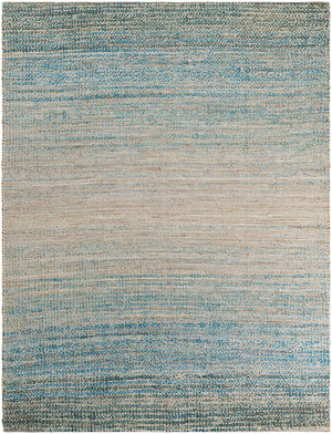 Ivory and Blue 7' 10 x 10' Chenille Jute Rectangle Area Rug Vintage Distressed Boho All Natural Eco-Friendly Sustainable Carpet for Living Dining Office Dorm Rooms for Sale at Rug Engine