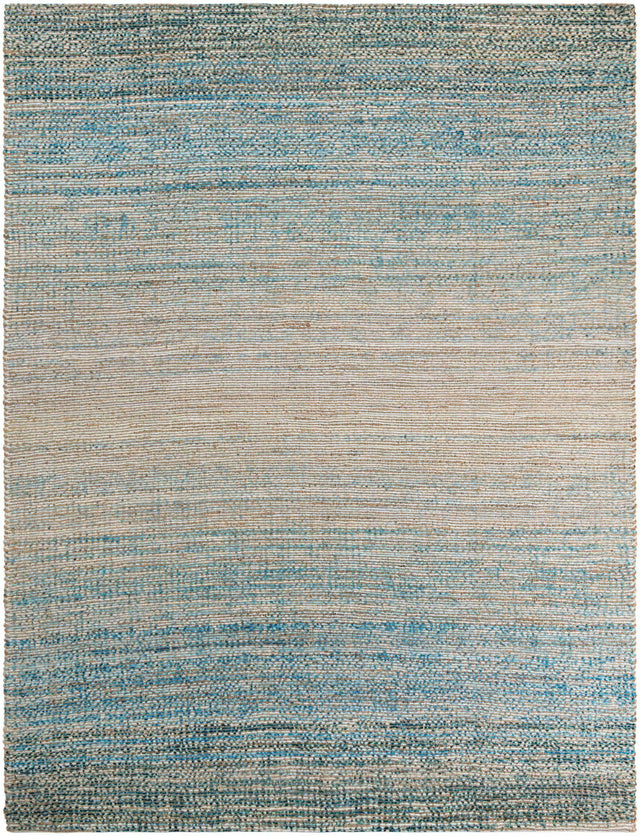 Ivory and Blue 7' 10 x 10' Chenille Jute Rectangle Area Rug Vintage Distressed Boho All Natural Eco-Friendly Sustainable Carpet for Living Dining Office Dorm Rooms for Sale at Rug Engine