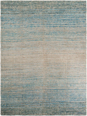 Ivory and Blue 9' x 12' Chenille Jute Rectangle Area Rug Vintage Distressed Boho All Natural Eco-Friendly Sustainable Carpet for Living Dining Office Dorm Rooms for Sale at Rug Engine