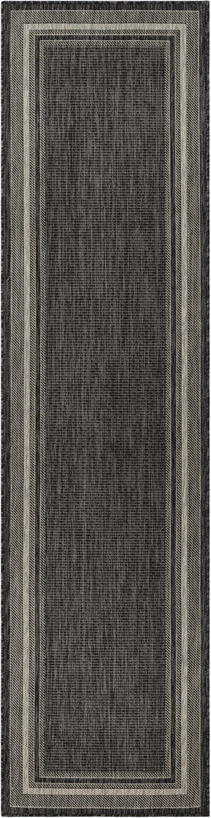 Black 2' 7 x 10' Outdoor Border Runner Area Rug Weather Resistant for Patio, Deck, Terrace, Balcony, Porch 100% Polypropylene Classic Bordered Carpet for Sale at Rug Engine