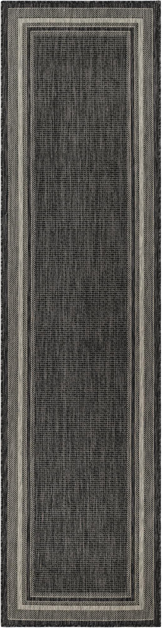 Black 2' 7 x 10' Outdoor Border Runner Area Rug Weather Resistant for Patio, Deck, Terrace, Balcony, Porch 100% Polypropylene Classic Bordered Carpet for Sale at Rug Engine