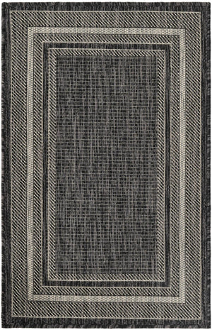 Black 2' x 3' 1 Outdoor Border Rectangle Area Rug Weather Resistant for Patio, Deck, Terrace, Balcony, Porch 100% Polypropylene Classic Bordered Carpet for Sale at Rug Engine