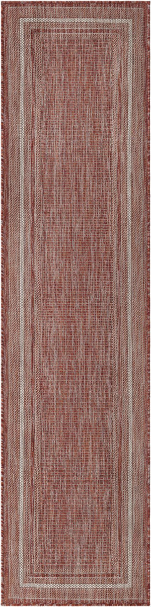Rust Red 2' x 8' Outdoor Border Runner Area Rug Weather Resistant for Patio, Deck, Terrace, Balcony, Porch 100% Polypropylene Classic Bordered Carpet for Sale at Rug Engine