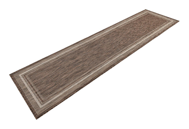 Brown 2' 7 x 10' Outdoor Border Runner Area Rug Weather Resistant for Patio, Deck, Terrace, Balcony, Porch 100% Polypropylene Classic Bordered Carpet for Sale at Rug Engine