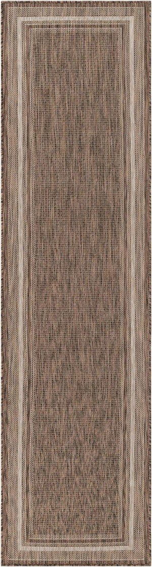 Brown 2' 7 x 10' Outdoor Border Runner Area Rug Weather Resistant for Patio, Deck, Terrace, Balcony, Porch 100% Polypropylene Classic Bordered Carpet for Sale at Rug Engine