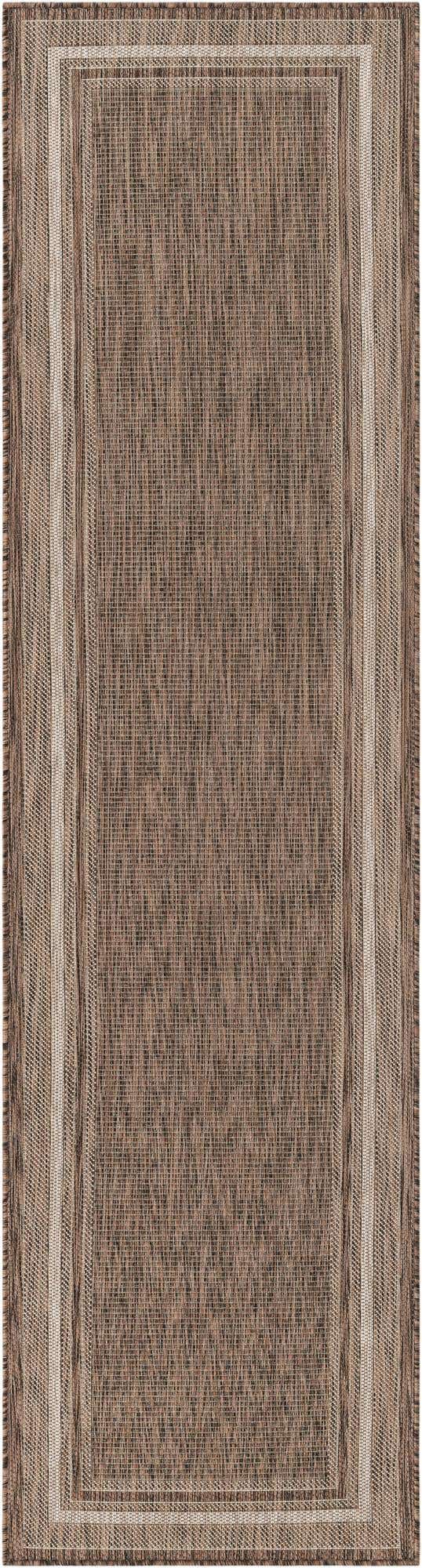 Brown 2' 7 x 10' Outdoor Border Runner Area Rug Weather Resistant for Patio, Deck, Terrace, Balcony, Porch 100% Polypropylene Classic Bordered Carpet for Sale at Rug Engine