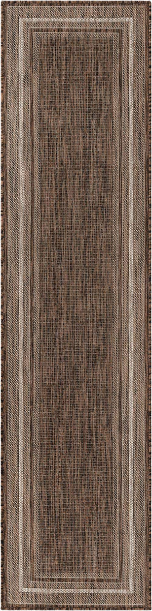Brown 2' x 8' Outdoor Border Runner Area Rug Weather Resistant for Patio, Deck, Terrace, Balcony, Porch 100% Polypropylene Classic Bordered Carpet for Sale at Rug Engine