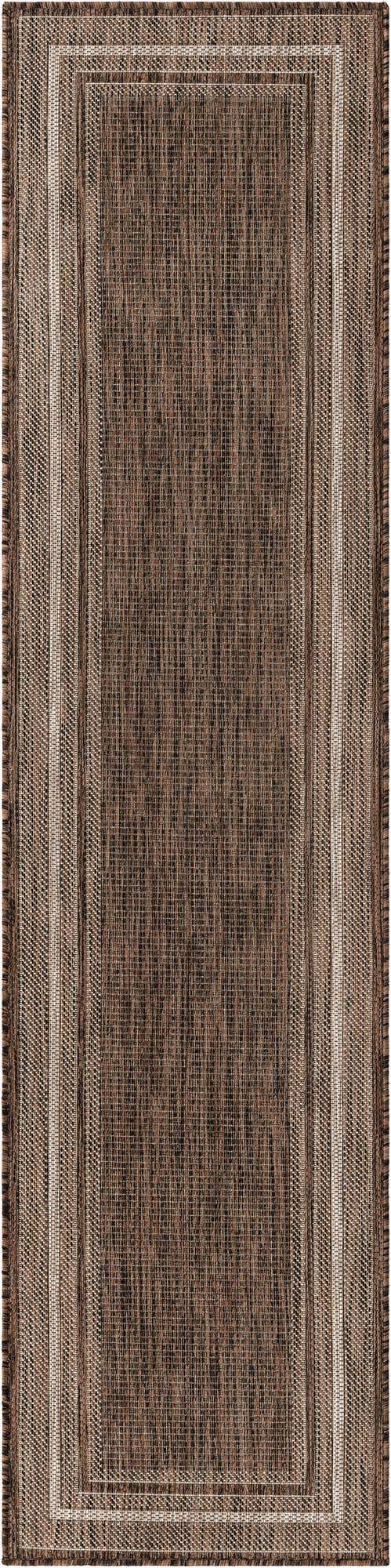 Brown 2' x 8' Outdoor Border Runner Area Rug Weather Resistant for Patio, Deck, Terrace, Balcony, Porch 100% Polypropylene Classic Bordered Carpet for Sale at Rug Engine