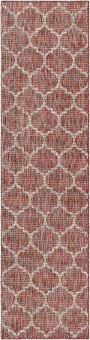 Rust Red 2' 7 x 10' Outdoor Trellis Runner Area Rug Weather Resistant for Patio, Deck, Terrace, Balcony, Porch Geometric Design Water Safe Outside Carpet for Sale at Rug Engine