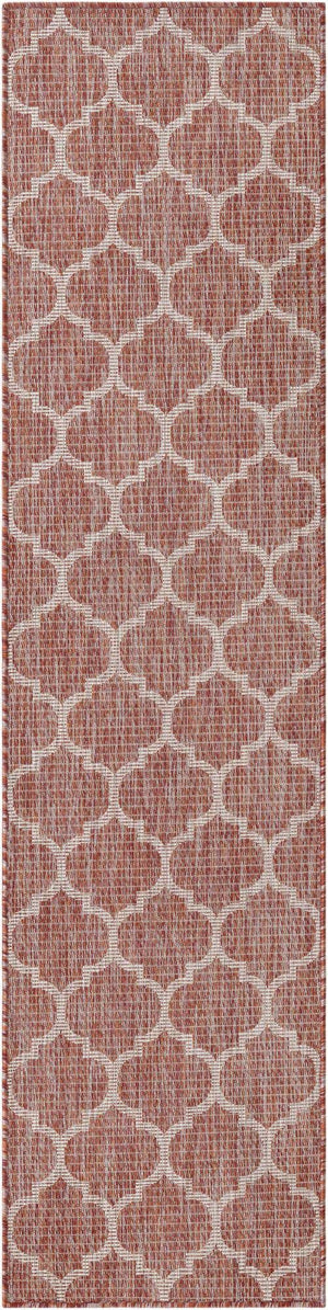 Rust Red 2' x 8' Outdoor Trellis Runner Area Rug Weather Resistant for Patio, Deck, Terrace, Balcony, Porch Geometric Design Water Safe Outside Carpet for Sale at Rug Engine