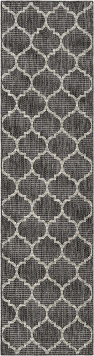Black 2' 7 x 10' Outdoor Trellis Runner Area Rug Weather Resistant for Patio, Deck, Terrace, Balcony, Porch