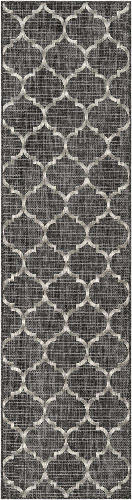 Black 2' 7 x 10' Outdoor Trellis Runner Area Rug Weather Resistant for Patio, Deck, Terrace, Balcony, Porch