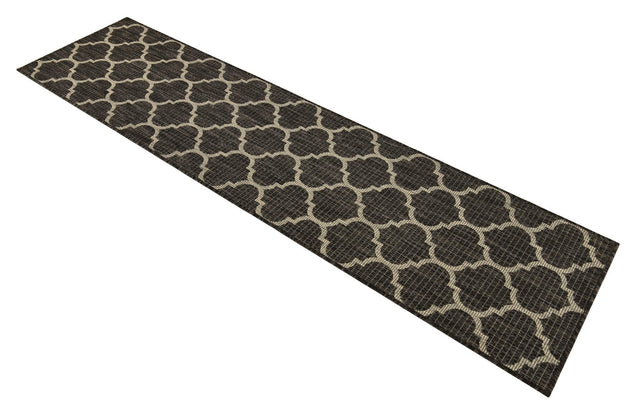 Black 2' x 8' Outdoor Trellis Runner Area Rug Weather Resistant for Patio, Deck, Terrace, Balcony, Porch Geometric Design Water Safe Outside Carpet for Sale at Rug Engine