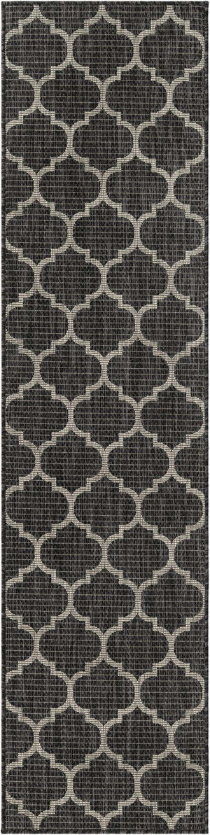 Black 2' x 8' Outdoor Trellis Runner Area Rug Weather Resistant for Patio, Deck, Terrace, Balcony, Porch Geometric Design Water Safe Outside Carpet for Sale at Rug Engine