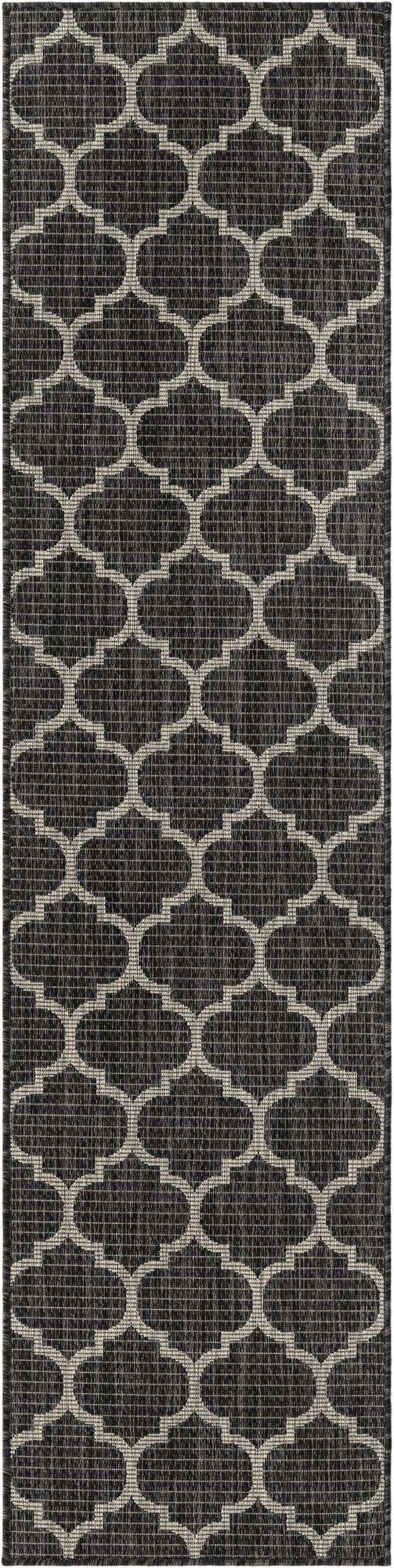 Black 2' x 8' Outdoor Trellis Runner Area Rug Weather Resistant for Patio, Deck, Terrace, Balcony, Porch Geometric Design Water Safe Outside Carpet for Sale at Rug Engine