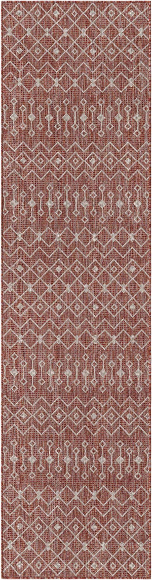 Rust Red 2' 7 x 10' Outdoor Trellis Runner Area Rug Weather Resistant for Patio, Deck, Terrace, Balcony, Porch Geometric Design Water Safe Outside Carpet for Sale at Rug Engine