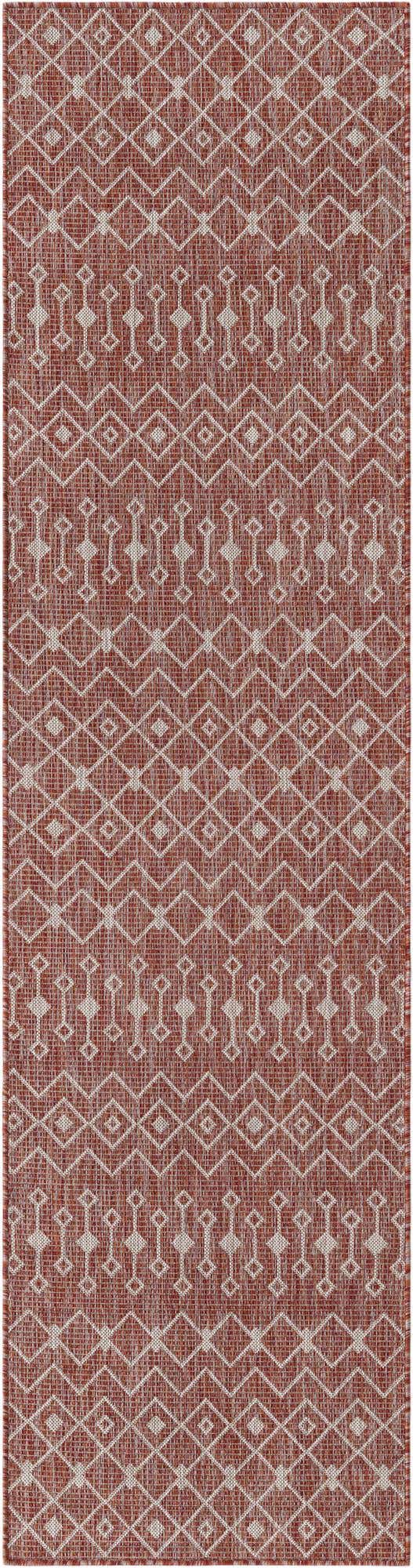 Rust Red 2' 7 x 10' Outdoor Trellis Runner Area Rug Weather Resistant for Patio, Deck, Terrace, Balcony, Porch Geometric Design Water Safe Outside Carpet for Sale at Rug Engine