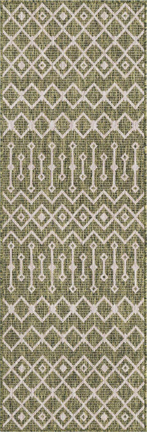 Green 2' 7 x 10' Outdoor Trellis Runner Area Rug Weather Resistant for Patio, Deck, Terrace, Balcony, Porch Geometric Design Water Safe Outside Carpet for Sale at Rug Engine