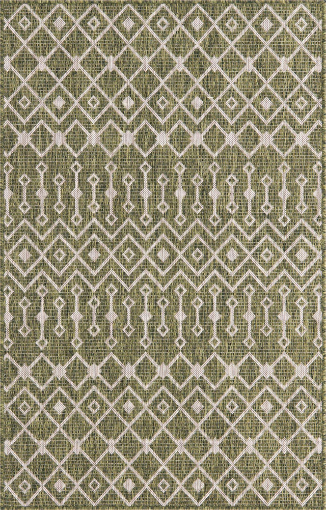 Green 2' x 3' 1 Outdoor Trellis Rectangle Area Rug Weather Resistant for Patio, Deck, Terrace, Balcony, Porch Geometric Design Water Safe Outside Carpet for Sale at Rug Engine