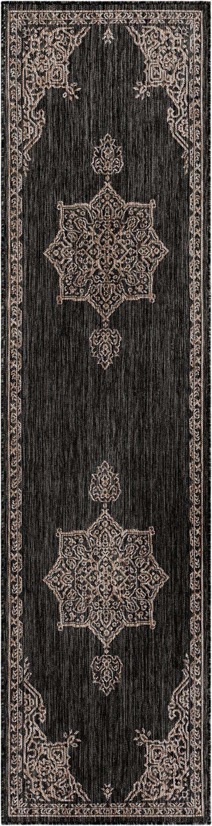 Charcoal Gray 3' x 10' Outdoor Traditional Runner Rug