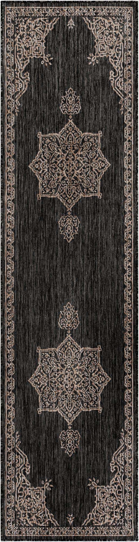 Charcoal Gray 3' x 10' Outdoor Traditional Runner Rug