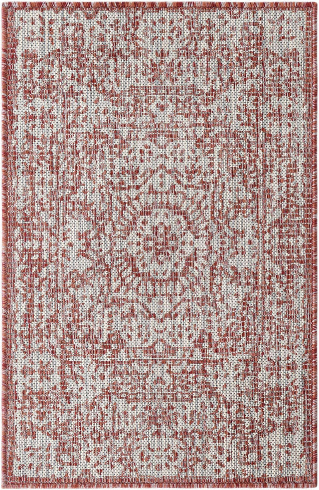 Rust Red 2' x 3' 1 Outdoor Traditional Rectangle Area Rug Weather Resistant for Patio, Deck, Terrace, Balcony, Porch Classical Design Outside Carpet for Sale at Rug Engine