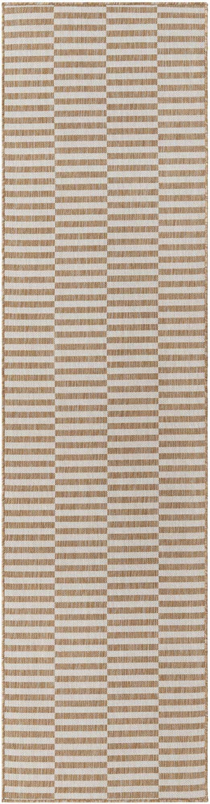 Taupe 2' 7 x 10' Outdoor Striped Runner Area Rug Weather Resistant for Patio, Deck, Terrace, Balcony, Porch Geometric Pattern Waterproof Carpet for Sale at Rug Engine