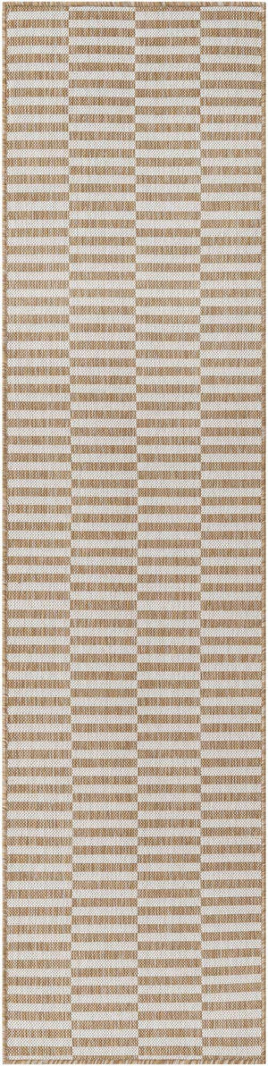 Taupe 2' x 8' Outdoor Striped Runner Area Rug Weather Resistant for Patio, Deck, Terrace, Balcony, Porch Geometric Pattern Waterproof Carpet for Sale at Rug Engine