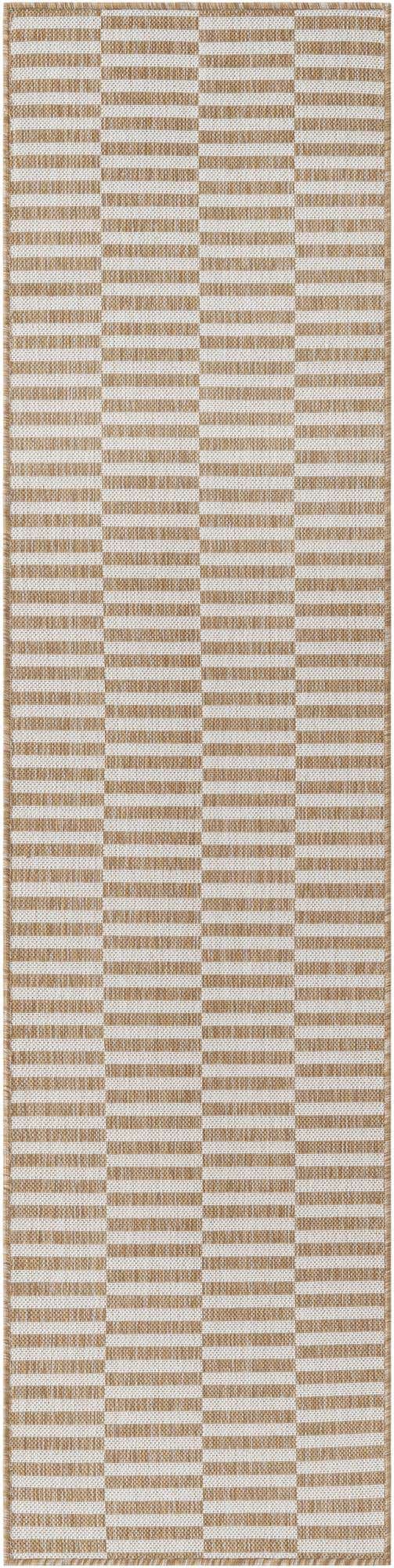 Taupe 2' x 8' Outdoor Striped Runner Area Rug Weather Resistant for Patio, Deck, Terrace, Balcony, Porch Geometric Pattern Waterproof Carpet for Sale at Rug Engine