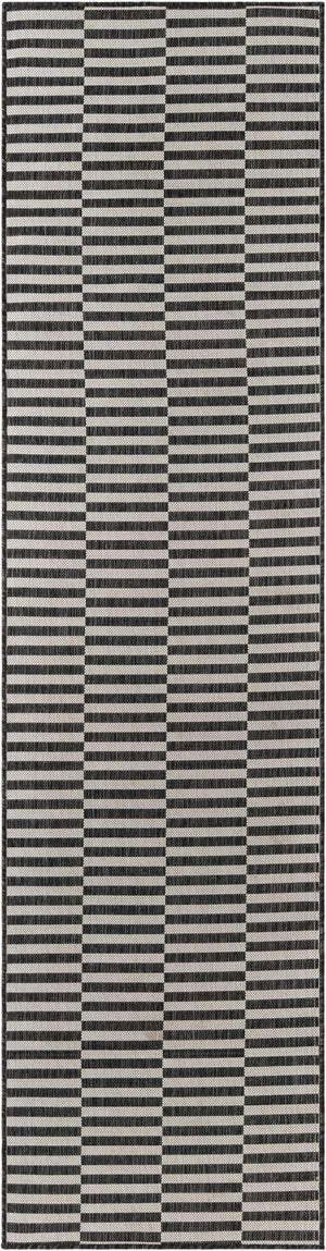 Charcoal 2' 7 x 10' Outdoor Striped Runner Area Rug Weather Resistant for Patio, Deck, Terrace, Balcony, Porch Geometric Pattern Waterproof Carpet for Sale at Rug Engine