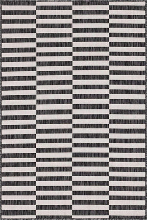 Charcoal 2' x 3' 1 Outdoor Striped Rectangle Area Rug Weather Resistant for Patio, Deck, Terrace, Balcony, Porch Geometric Pattern Waterproof Carpet for Sale at Rug Engine