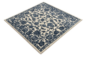 White Blue 3' 3 x 3' 3 Boston Square Area Rug 55% Polypropylene & 45% Polyester Easy Clean Traditional Classical Carpet for Contemporary Living Dining Room Office Space for Sale at Rug Engine