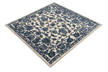White Blue 3' 3 x 3' 3 Boston Square Area Rug 55% Polypropylene & 45% Polyester Easy Clean Traditional Classical Carpet for Contemporary Living Dining Room Office Space for Sale at Rug Engine