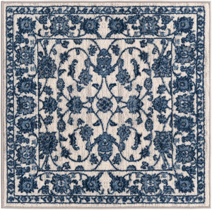 White Blue 3' 3 x 3' 3 Boston Square Area Rug 55% Polypropylene & 45% Polyester Easy Clean Traditional Classical Carpet for Contemporary Living Dining Room Office Space for Sale at Rug Engine