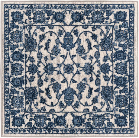 White Blue 3' 3 x 3' 3 Boston Square Area Rug 55% Polypropylene & 45% Polyester Easy Clean Traditional Classical Carpet for Contemporary Living Dining Room Office Space for Sale at Rug Engine