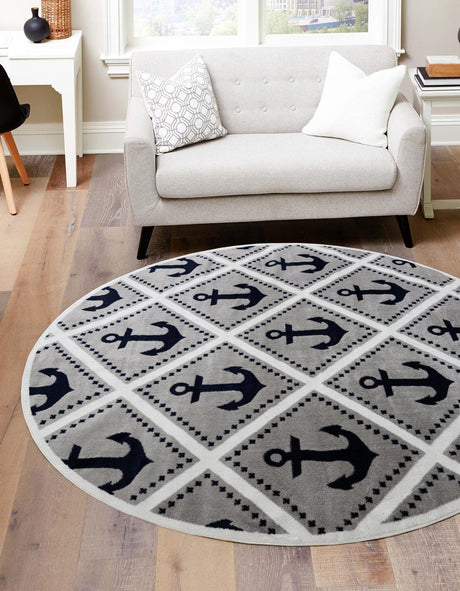 Gray 7' 10 x 7' 10 Metro Round Area Rug 100% Polypropylene Abstract Modern Easy Clean Carpet for Living Room, Dining, Bedrooms for Sale at Rug Engine