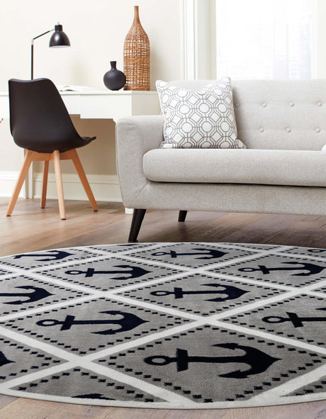 Gray 3' 3 x 3' 3 Metro Round Area Rug 100% Polypropylene Abstract Modern Easy Clean Carpet for Living Room, Dining, Bedrooms for Sale at Rug Engine