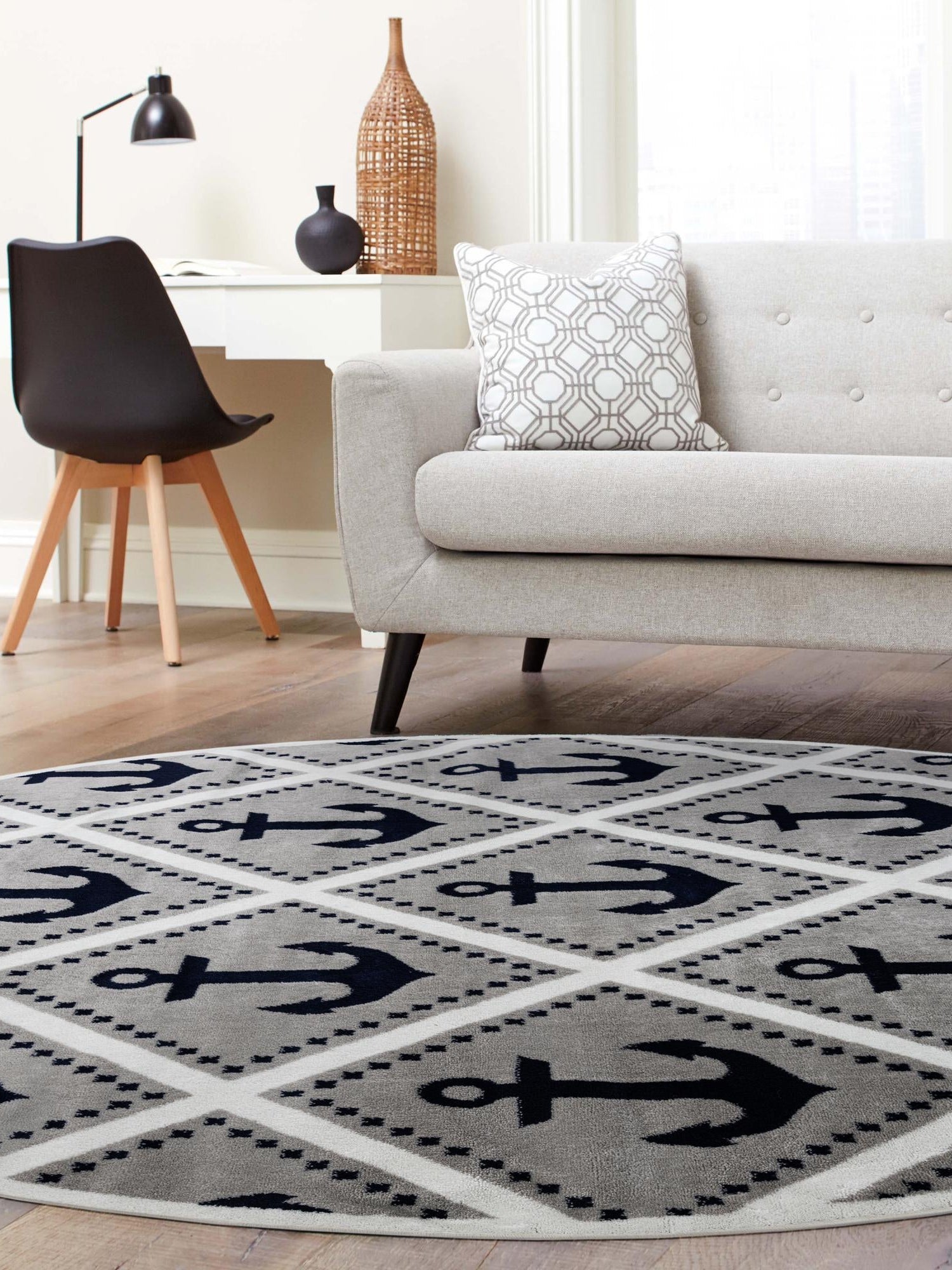 Gray 5' 3 x 5' 3 Metro Round Area Rug 100% Polypropylene Abstract Modern Easy Clean Carpet for Living Room, Dining, Bedrooms for Sale at Rug Engine