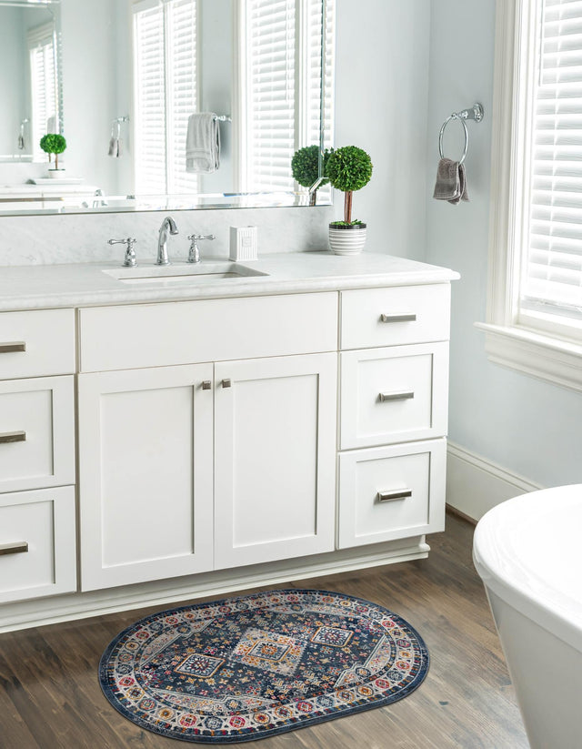 Blue 3' 7 x 5' 3 Budapest Oval Area Rug 70% Polypropylene & 30% Polyester With Cotton Backing Traditional Classical Room Carpet for Sale at Rug Engine