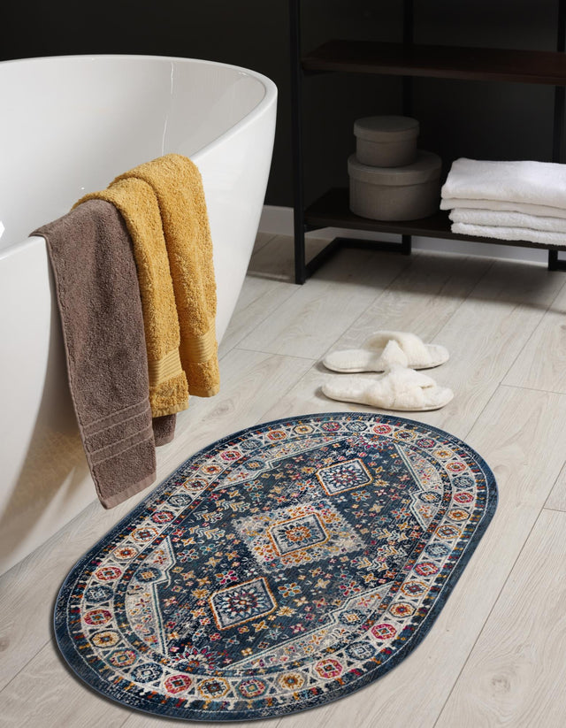 Blue 3' 7 x 5' 3 Budapest Oval Area Rug 70% Polypropylene & 30% Polyester With Cotton Backing Traditional Classical Room Carpet for Sale at Rug Engine