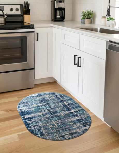 Blue 3' 7 x 5' 3 Malibu Oval Area Rug 70% Polypropylene & 30% Polyester Colorful Modern Carpet for Living, Dining, Office, Bedrooms for Sale at Rug Engine