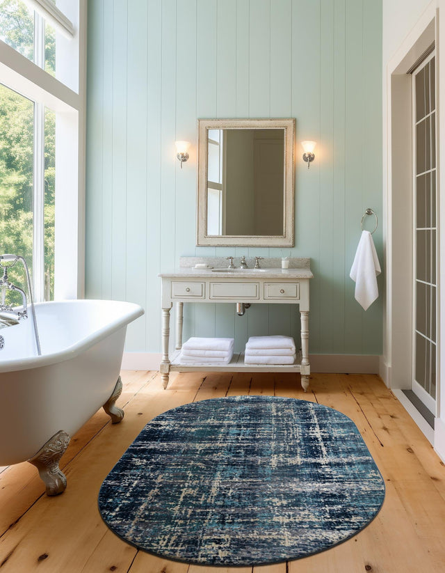 Blue 3' 7 x 5' 3 Malibu Oval Area Rug 70% Polypropylene & 30% Polyester Colorful Modern Carpet for Living, Dining, Office, Bedrooms for Sale at Rug Engine