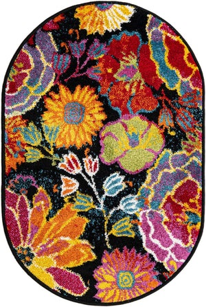 Black 2' 2 x 3' 1 Lyon Oval Area Rug Vivid Colorful Abstract Modern 100% Polypropylene Carpet for Living Room, Dining, Office for Sale at Rug Engine