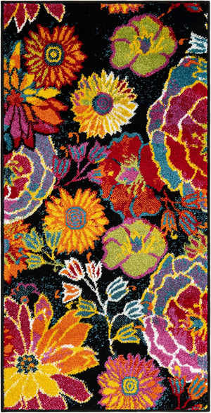 Black 2' 2 x 4' 1 Lyon Runner Area Rug Vivid Colorful Abstract Modern 100% Polypropylene Carpet for Living Room, Dining, Office for Sale at Rug Engine