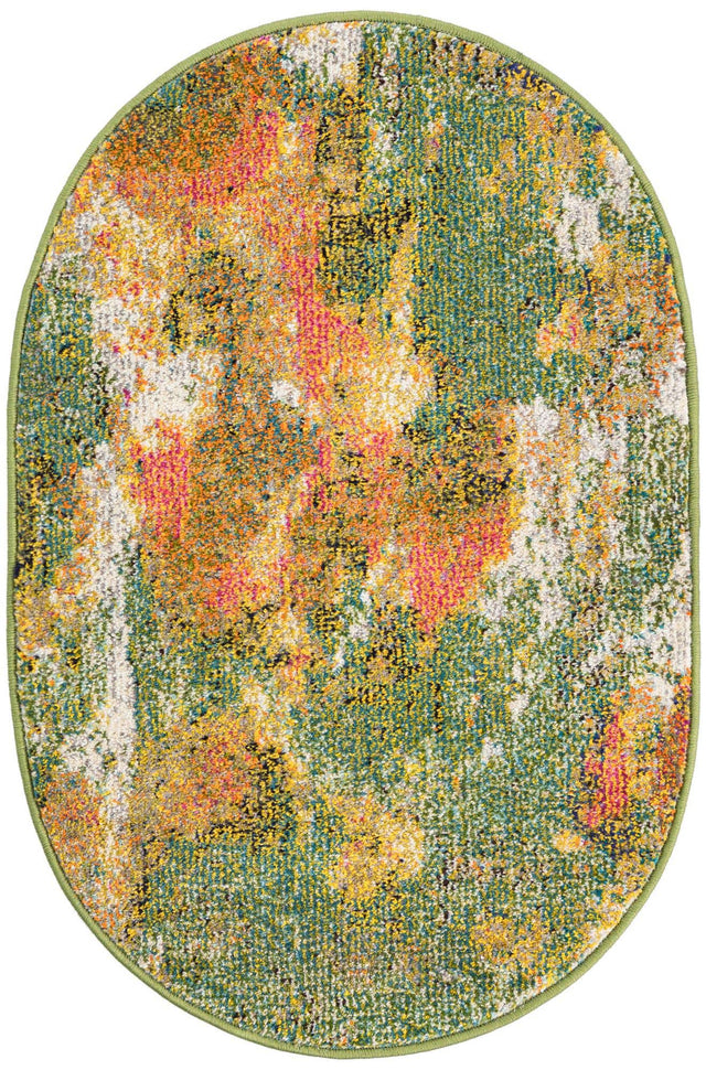 Green 2' 2 x 3' 1 Haerfest Oval Area Rug Abstract Super Colorful Modern Vivid Carpet for Unique Interior Design Room Decorating for Sale at Rug Engine